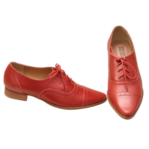 Sapato Oxford Feminino Bico Fino vermelho Oxford Boutique