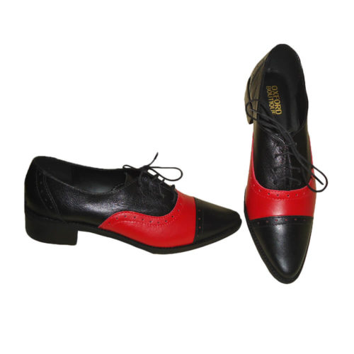 Sapato Oxford Bico Fino Preto e Vermelho