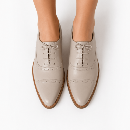 Sapato Oxford Bico Fino Clássico Nude ( Pronta-entrega )