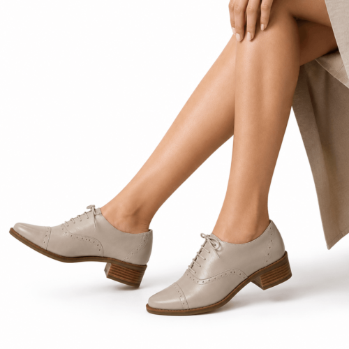 Sapato Oxford Bico Fino Clássico Nude ( Pronta-entrega )