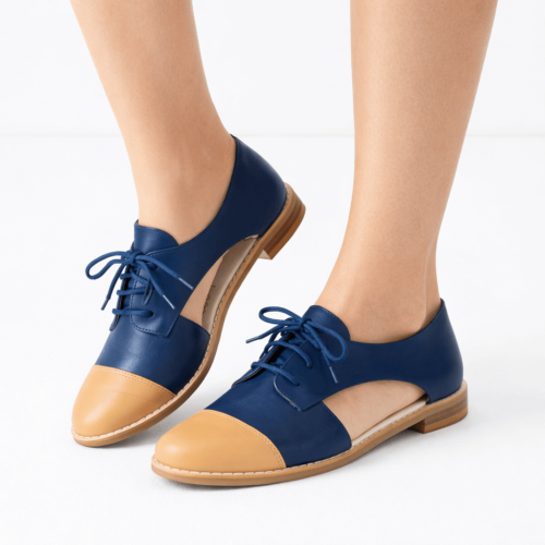 Sapato Oxford Aberto Azul e Nude ( Pronta-entrega )